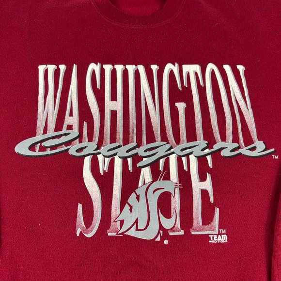 VTG 90s Team Edition Washington State Cougar Sweatshirt Extra Large Red Crewneck - Picture 4 of 15